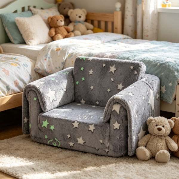 Glow Star Fold Out Toddler Sofa with Blanket